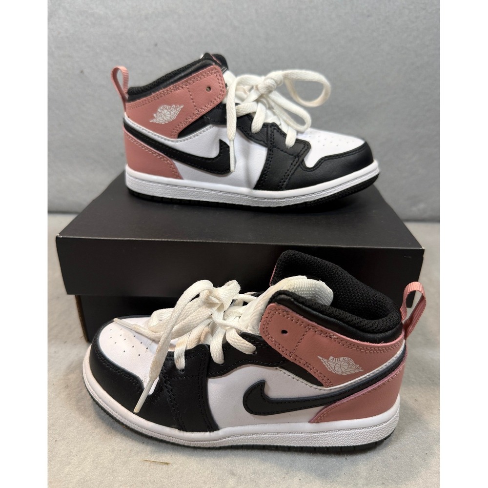 Jordan 1 Mid TD White Black Rust Pink Sneakers DQ8425-100 Size 10c Kids